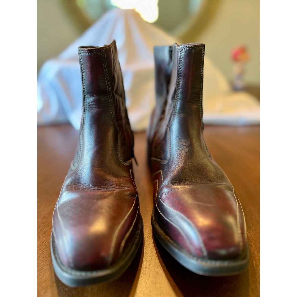 Vintage 1994 Laredo Mens 10 EW Black Cherry Leather Zip Western Cowboy Boots